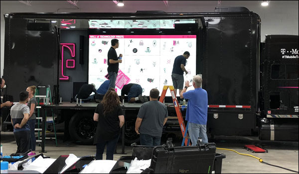Video wall installation on a T-Mobile branded trailer