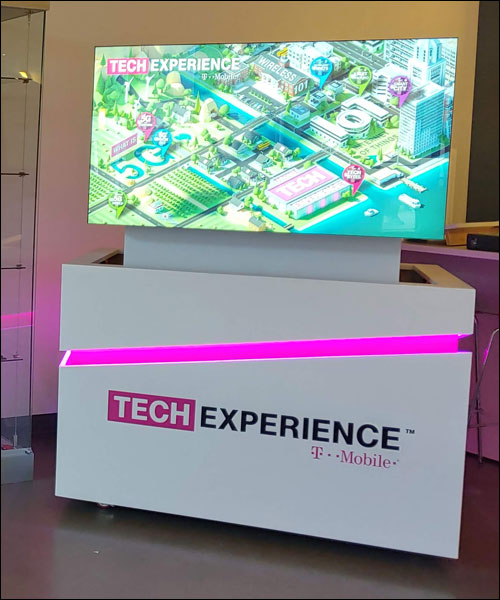 Tech Experience branded touchscreen kiosk display